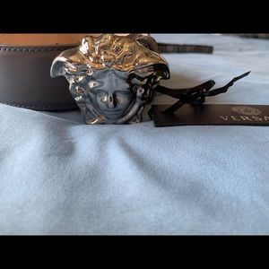Grey Versace Palazzo Belt with Medusa Buckle